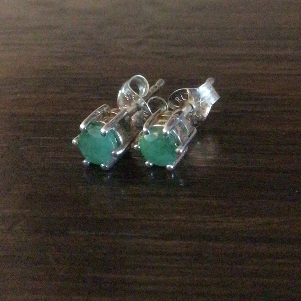 Sterling Silver Zambian Emerald Stud Earrings